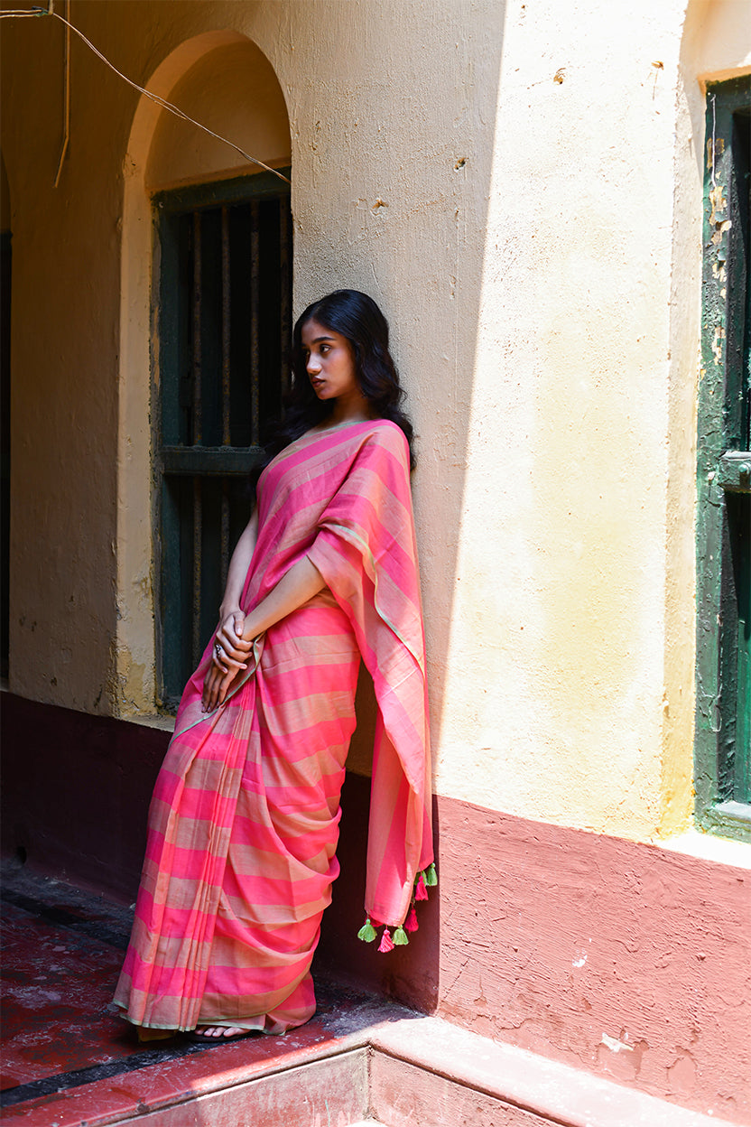 Rohini- Striped Dusty Pink Saree