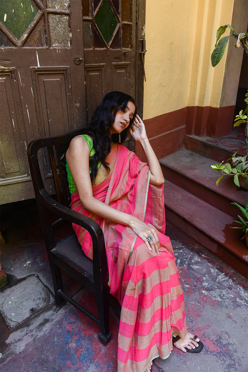 Rohini- Striped Dusty Pink Saree