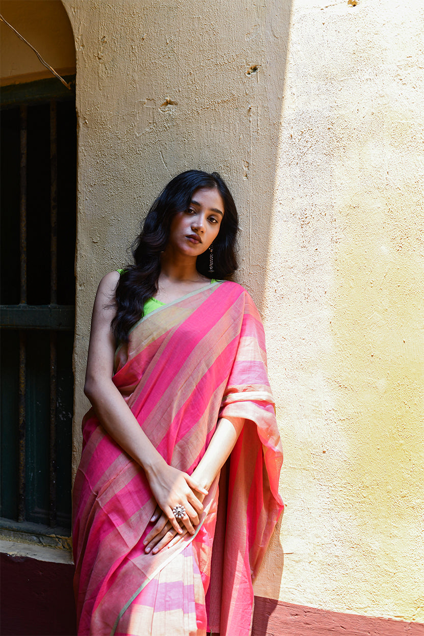 Rohini- Striped Dusty Pink Saree