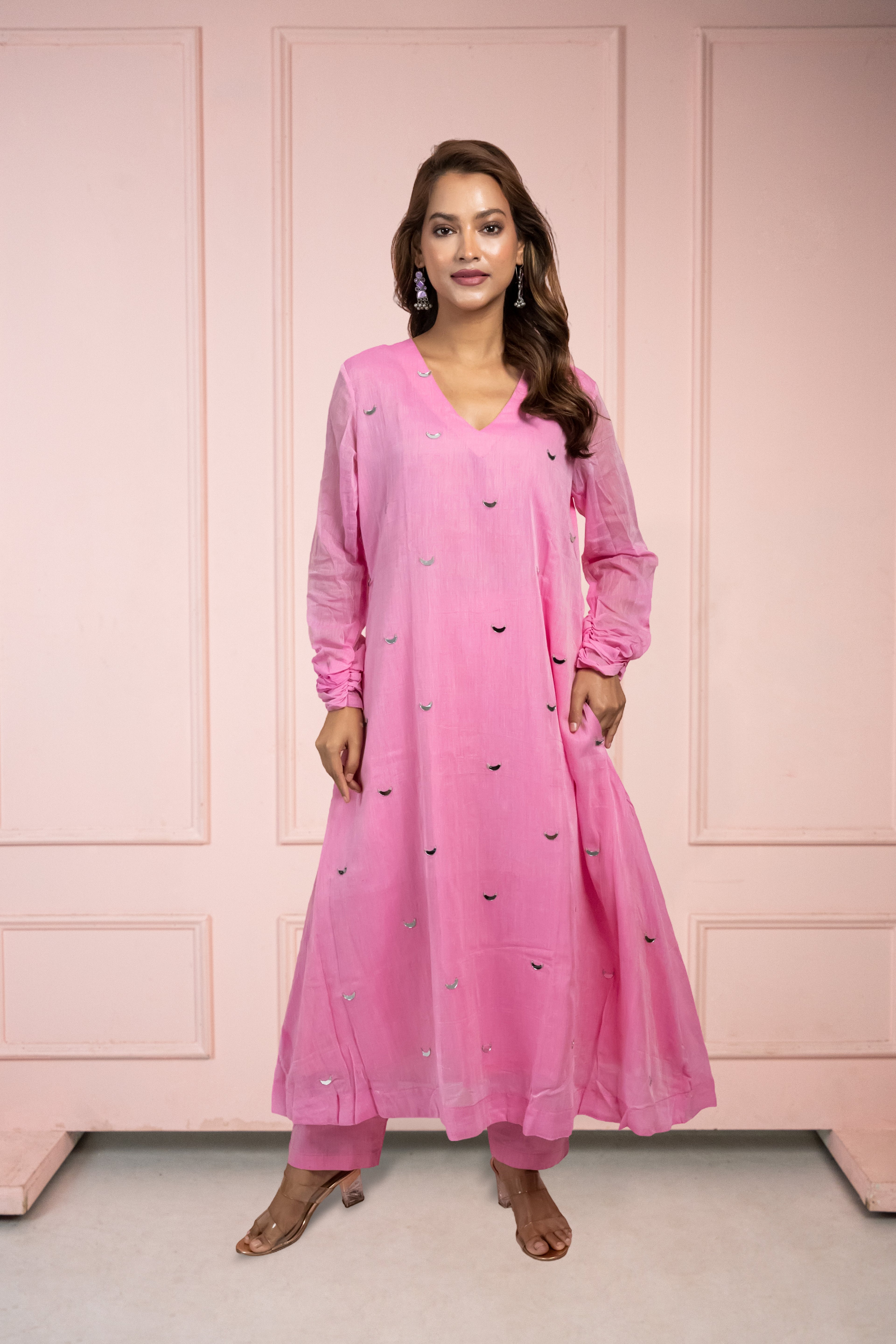 Moonlight Pink Mul Cotton Kurta Set
