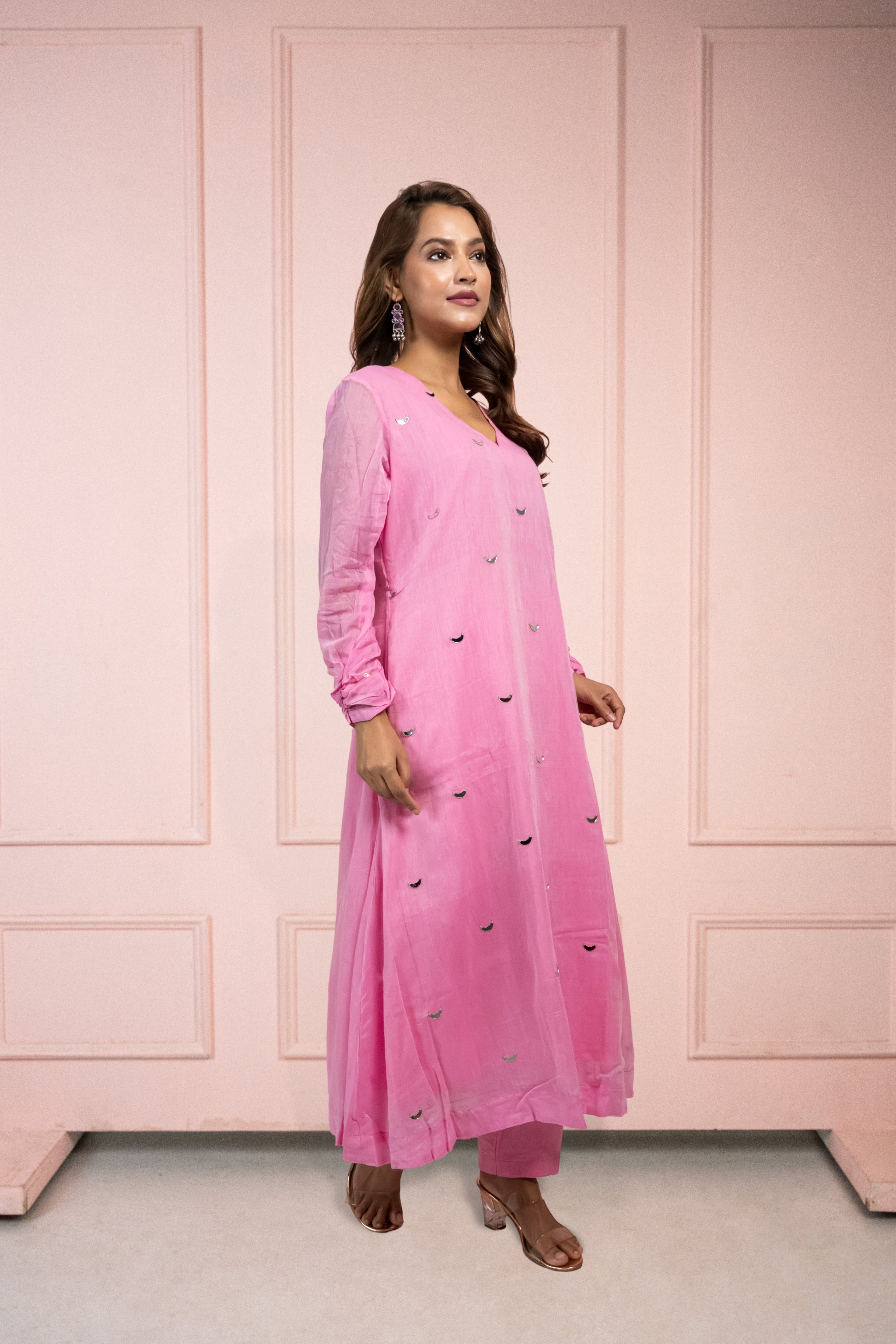 Moonlight Pink Mul Cotton Kurta Set
