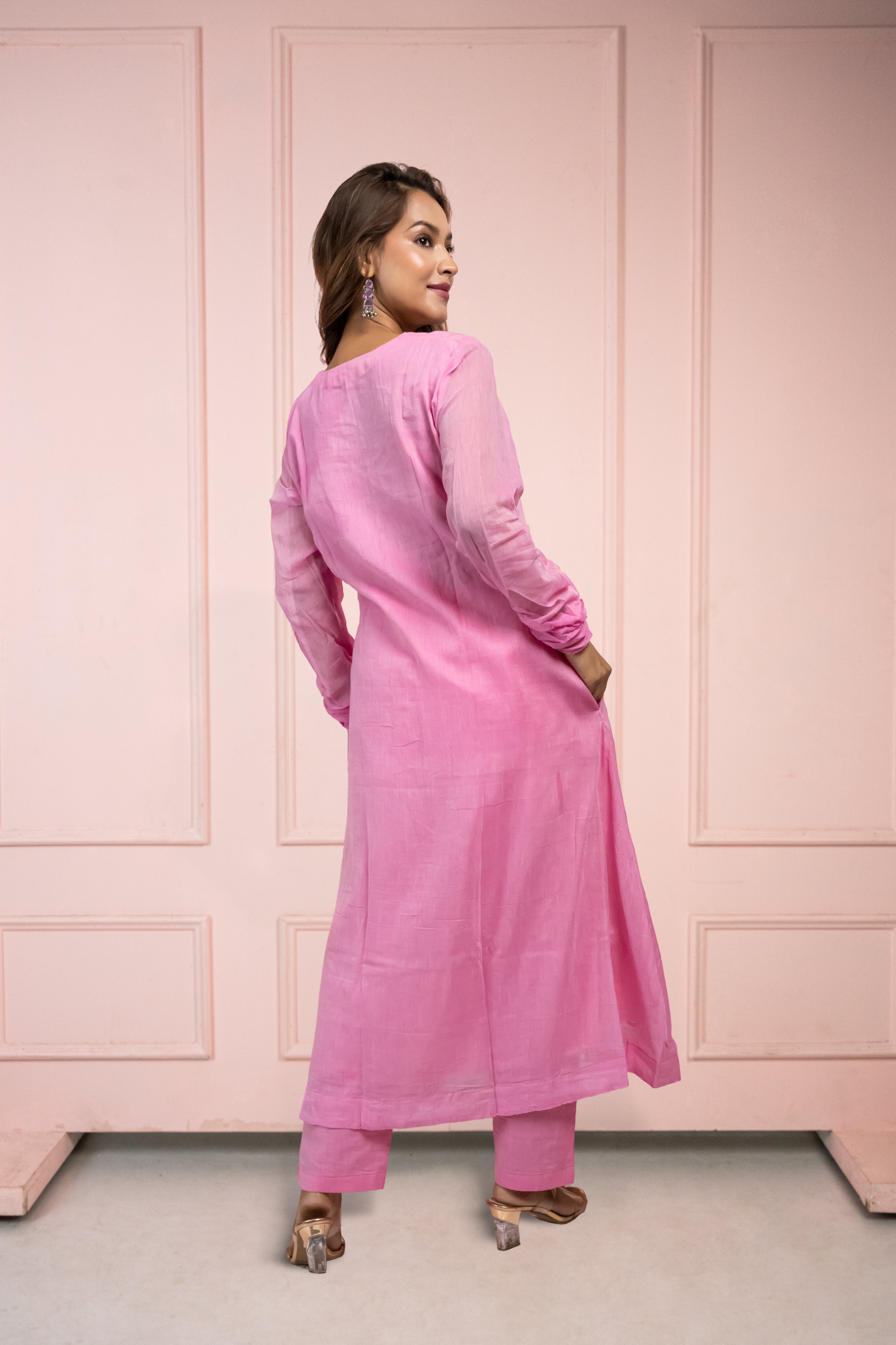 Moonlight Pink Mul Cotton Kurta Set