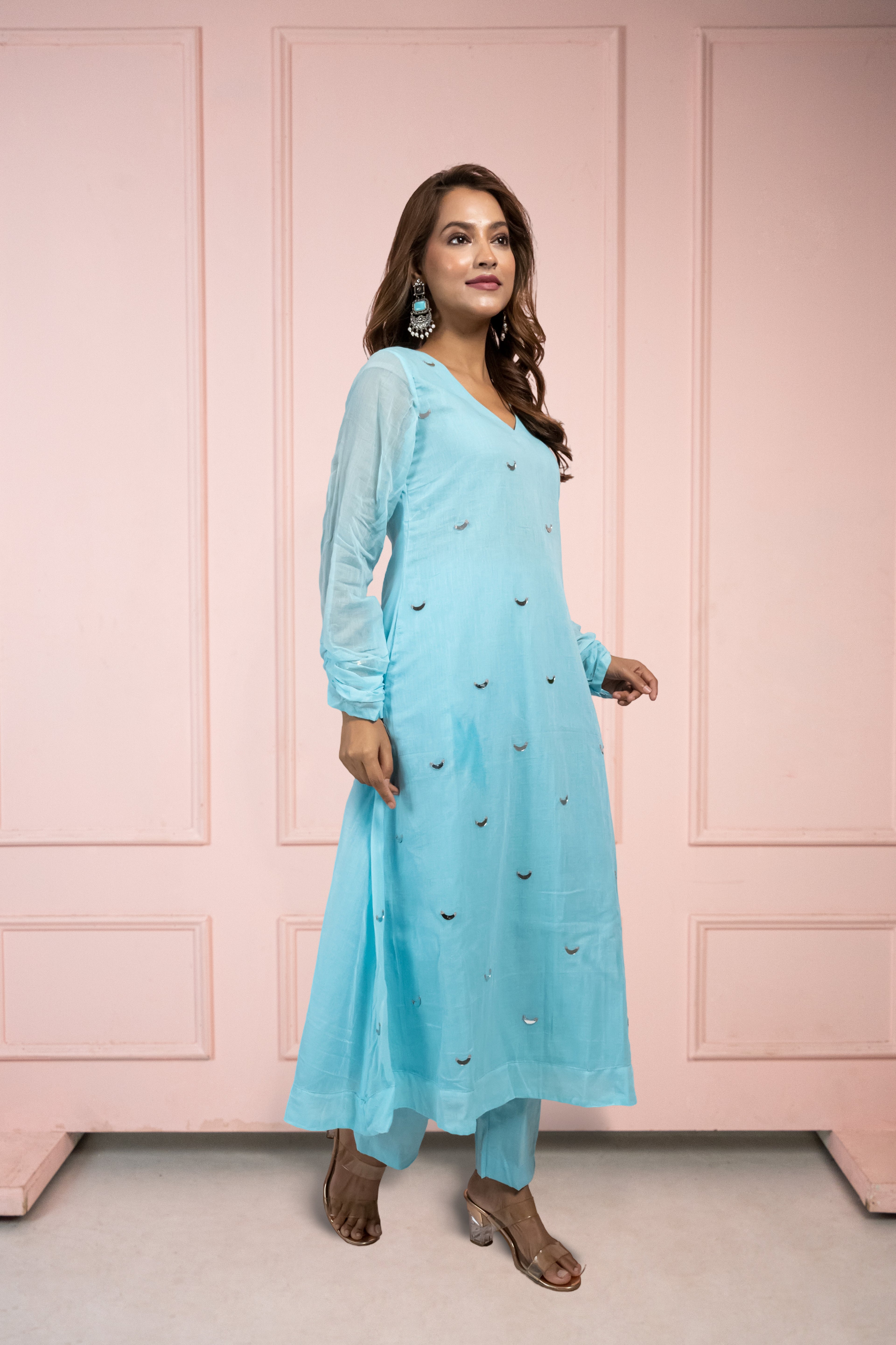 Moonlight Baby Blue Mul Cotton Kurta Set