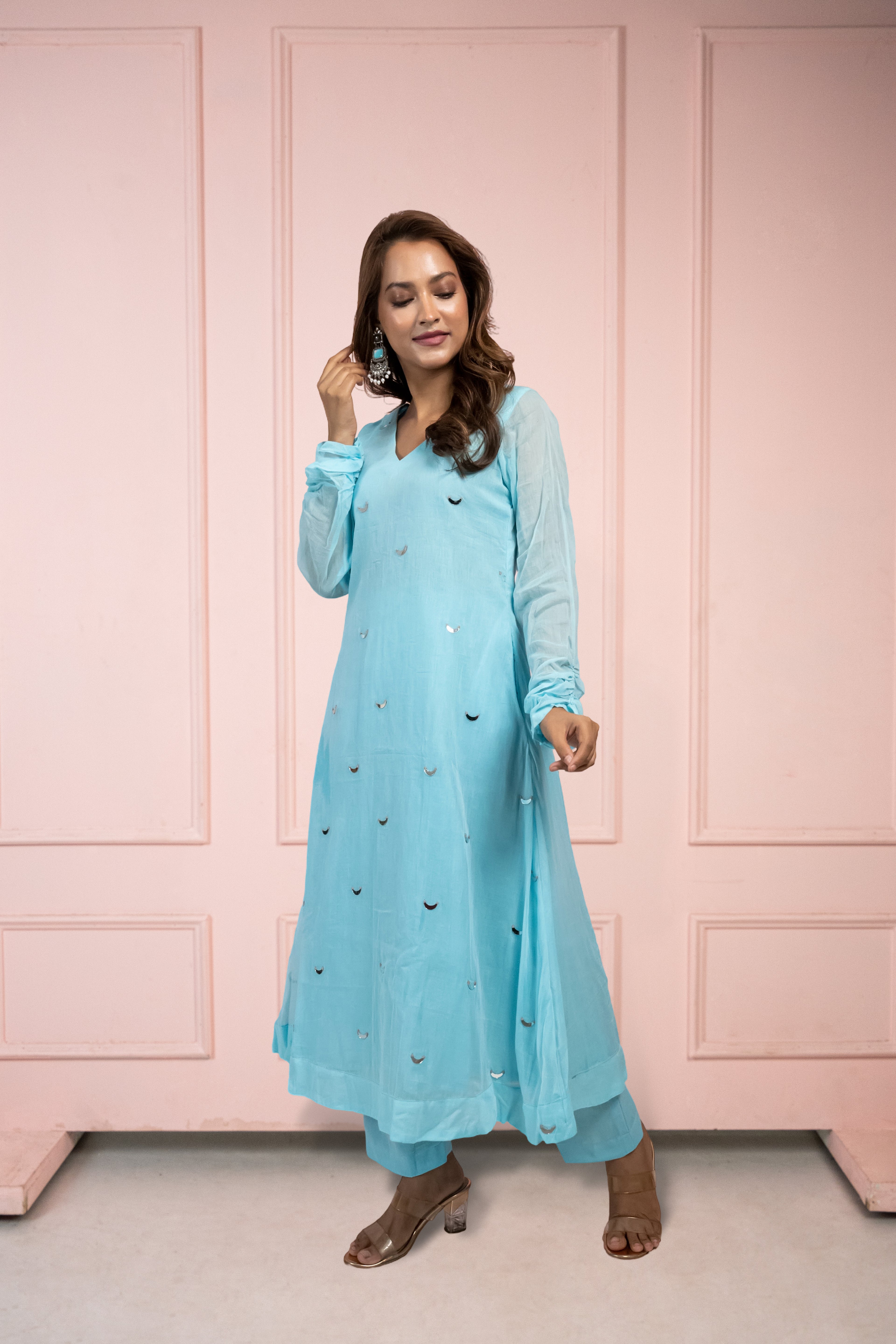 Moonlight Baby Blue Mul Cotton Kurta Set