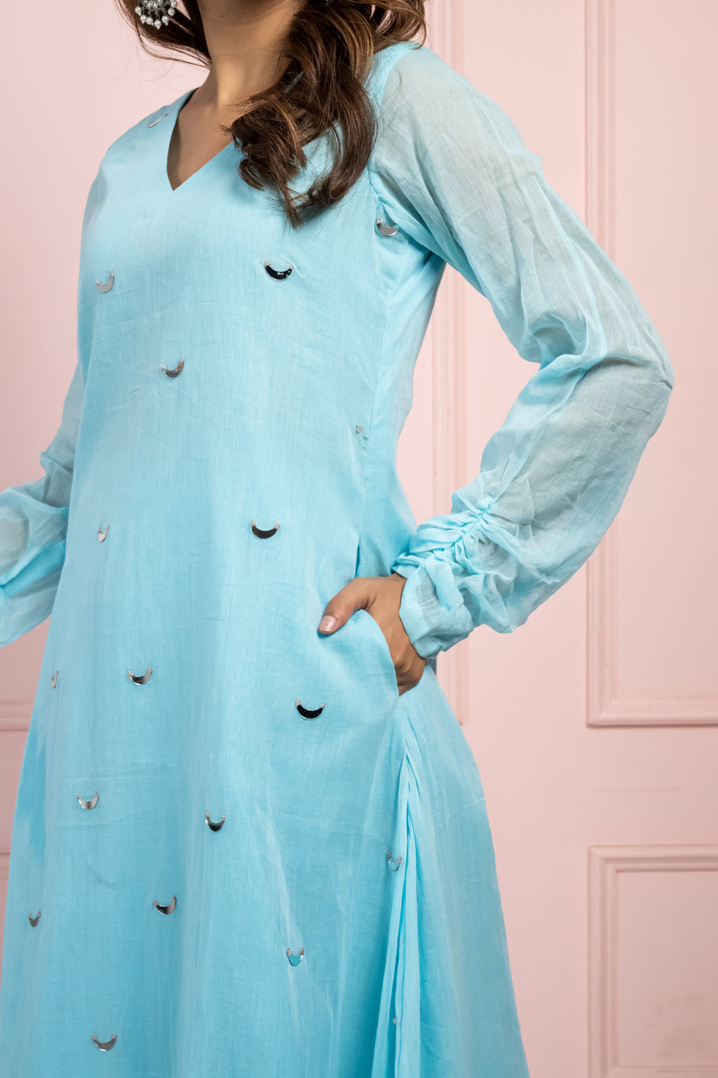Moonlight Baby Blue Mul Cotton Kurta Set