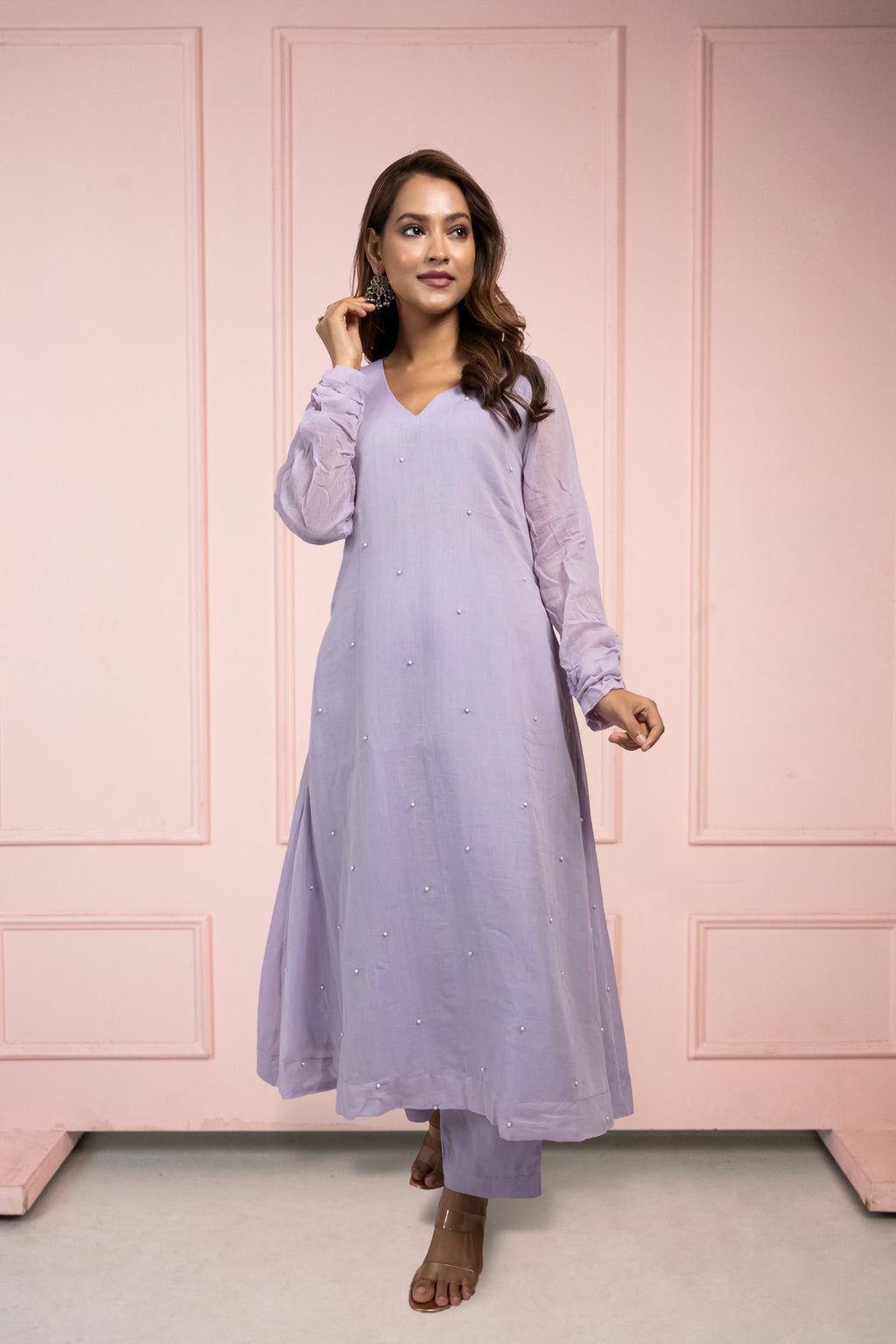 Moonlight Lavender Mul Cotton Kurta Set