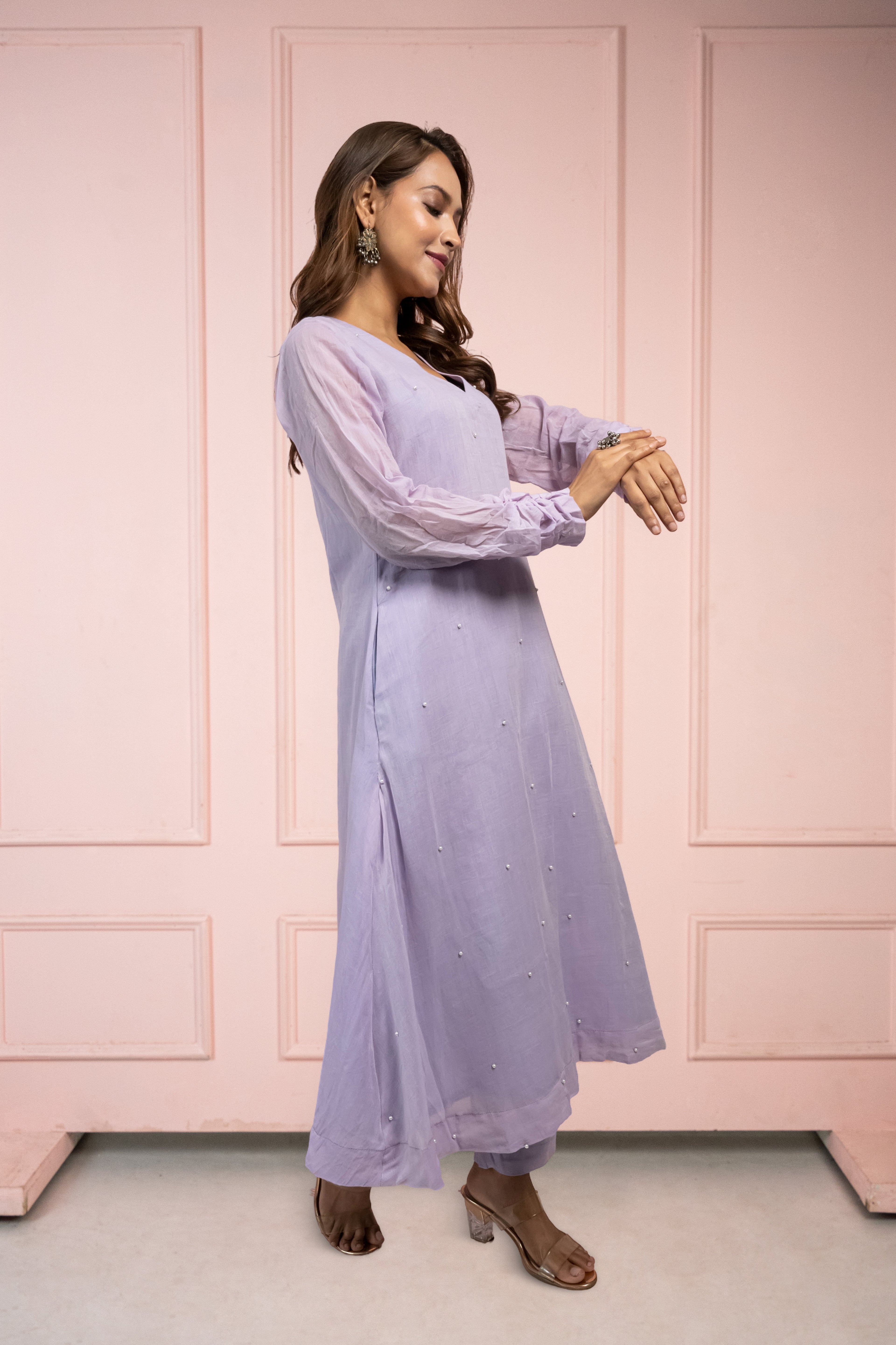 Moonlight Lavender Mul Cotton Kurta Set