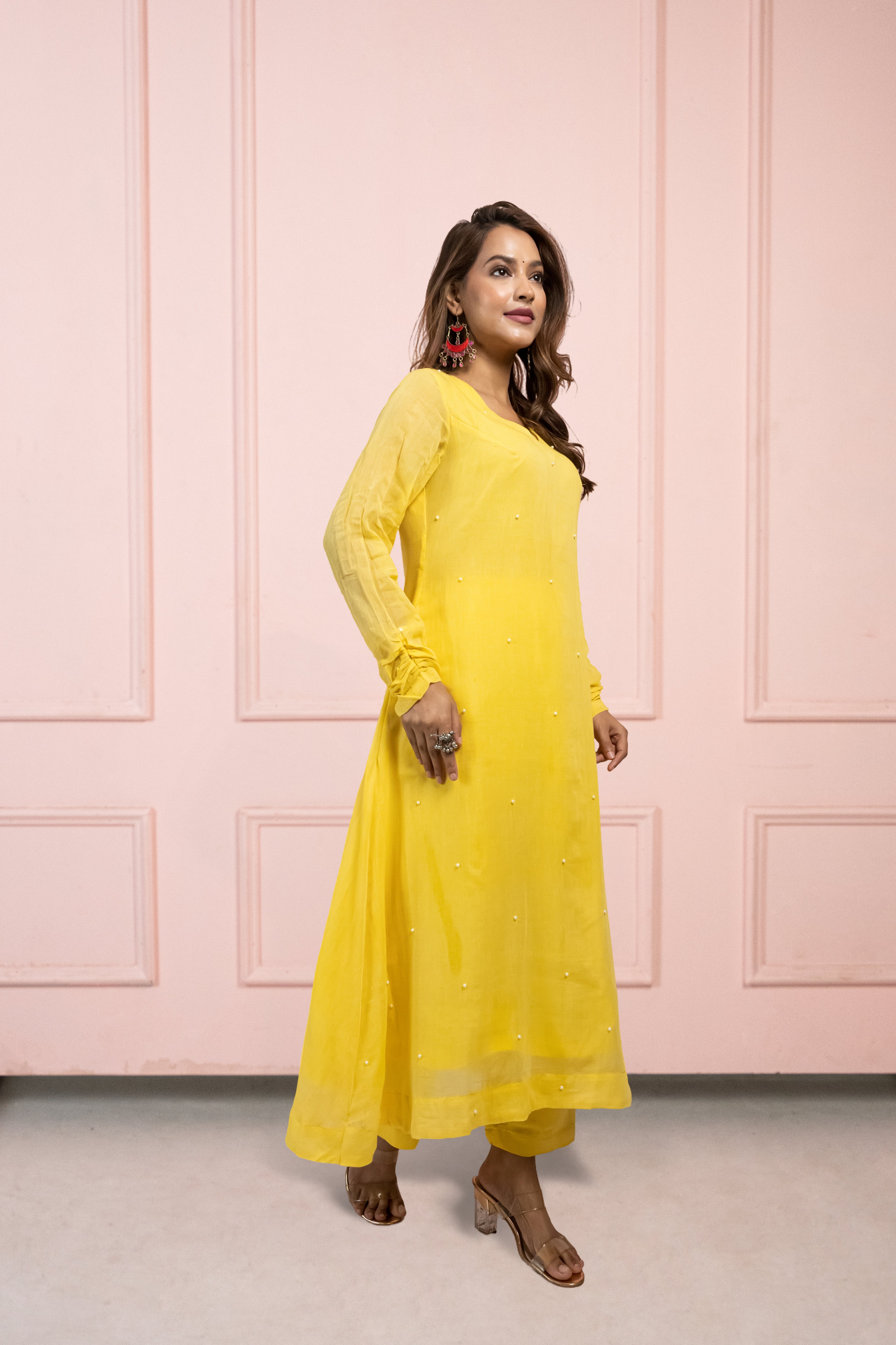 Moonlight Yellow Mul Cotton Kurta Set