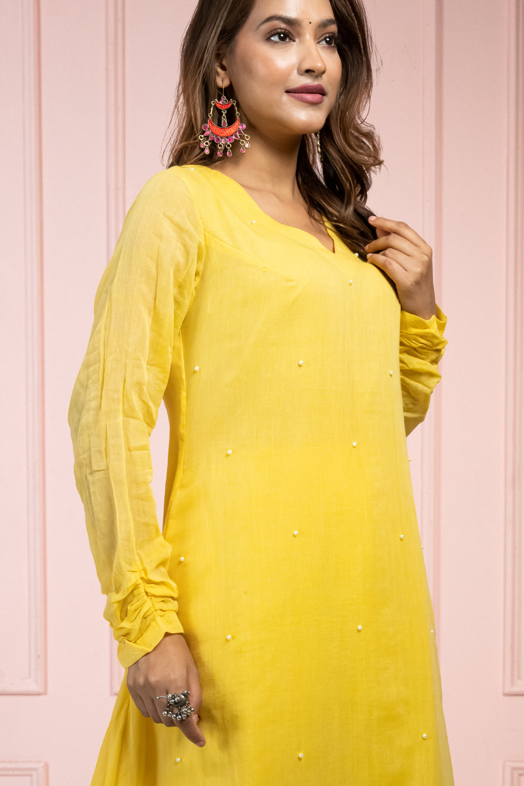 Moonlight Yellow Mul Cotton Kurta Set