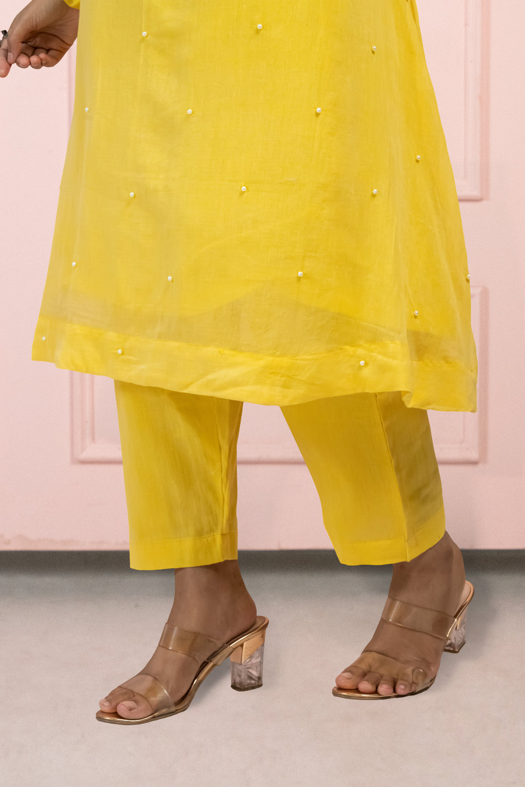 Moonlight Yellow Mul Cotton Kurta Set