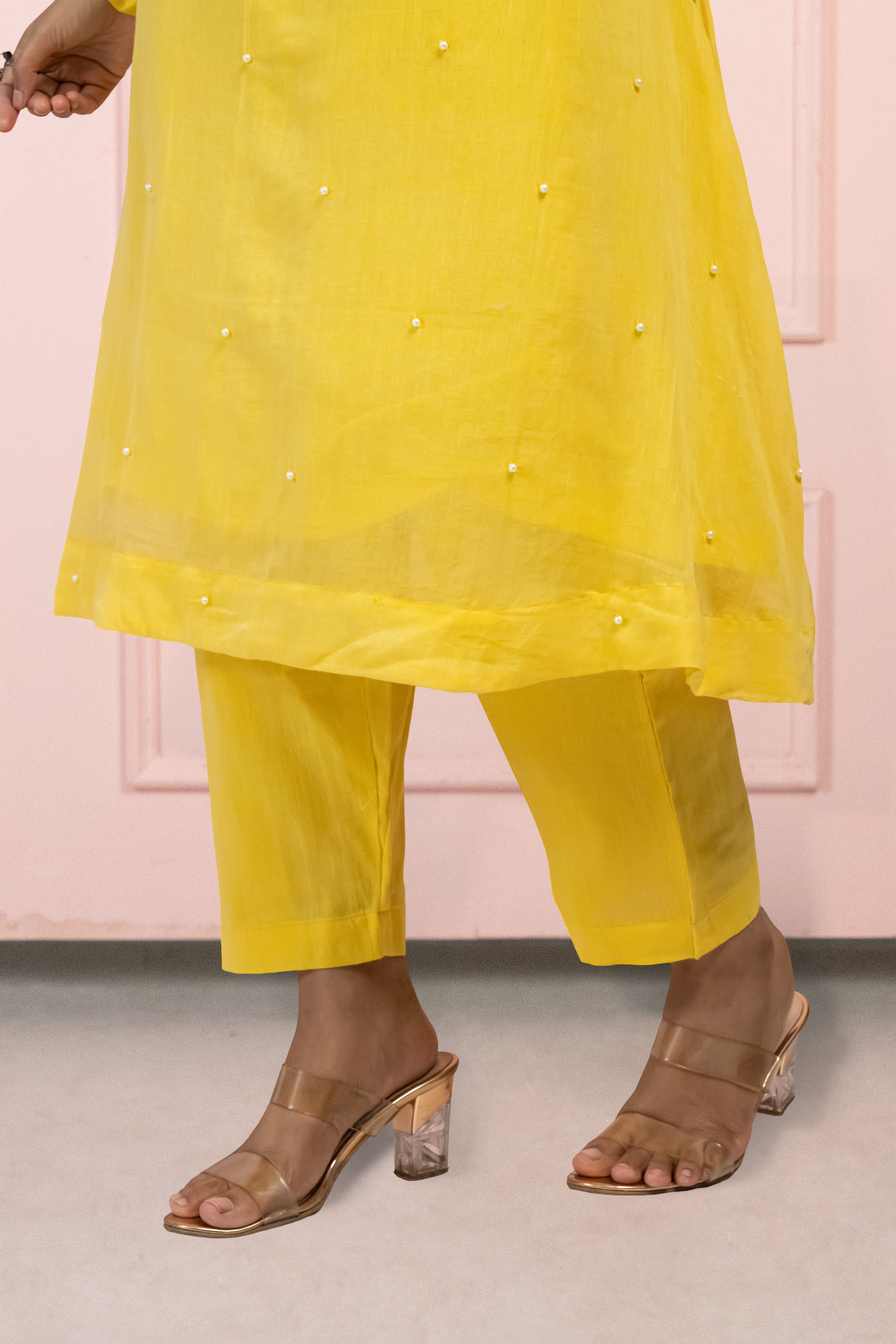 Moonlight Yellow Mul Cotton Kurta Set