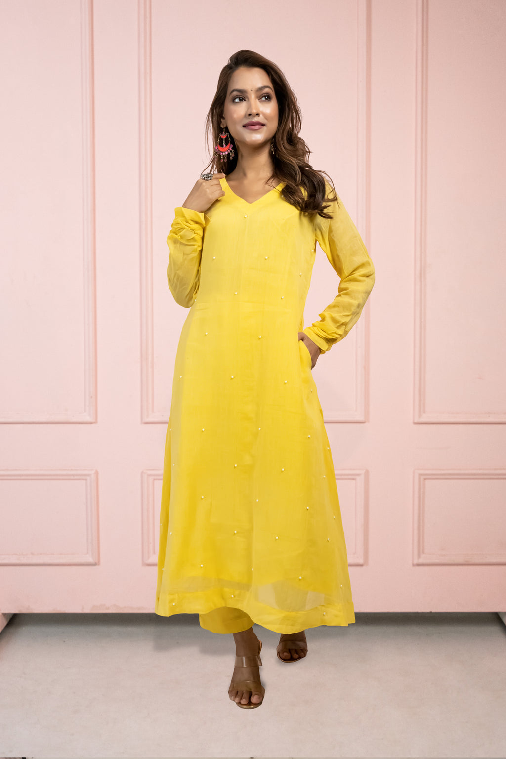 Moonlight Yellow Mul Cotton Kurta Set