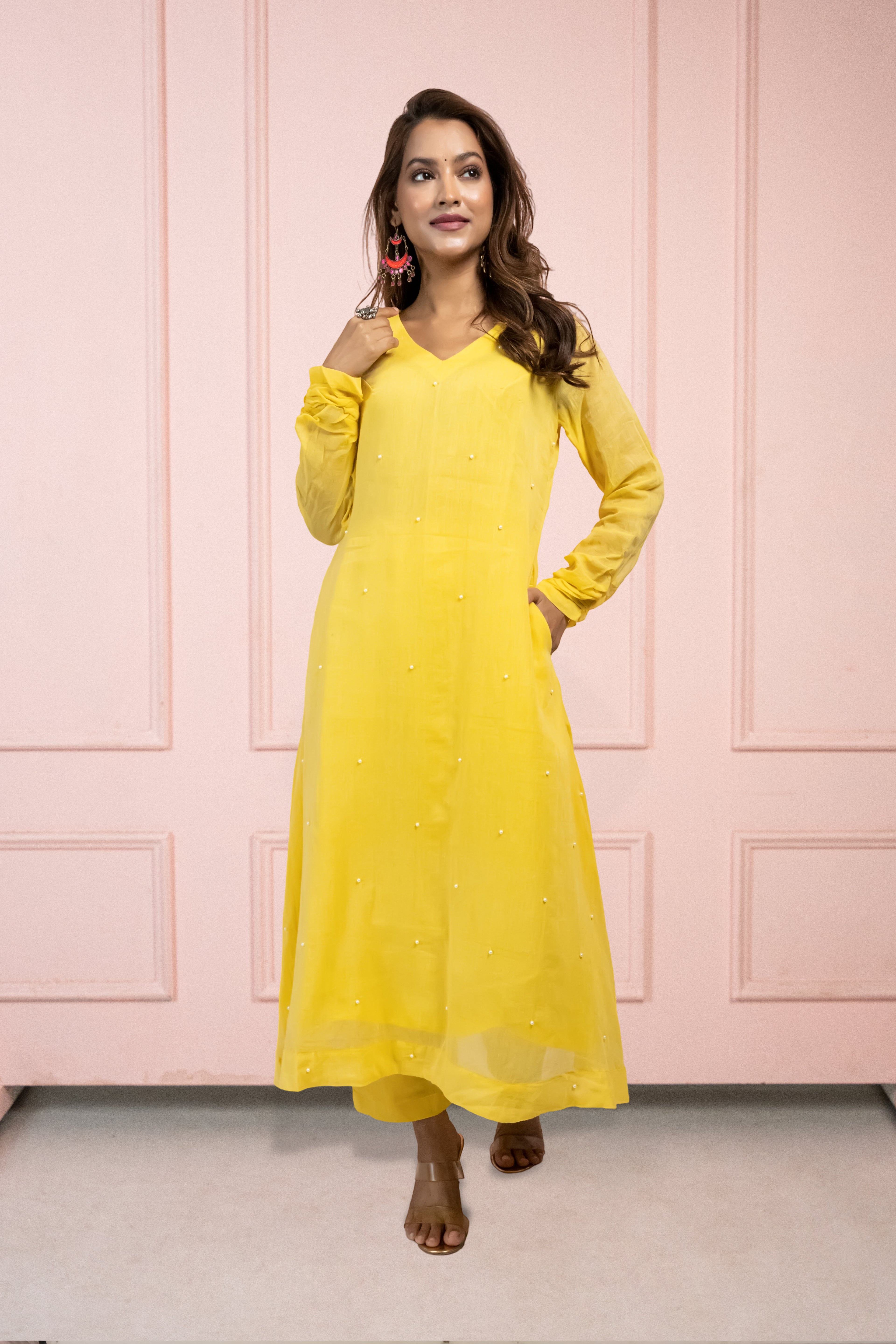 Moonlight Yellow Mul Cotton Kurta Set