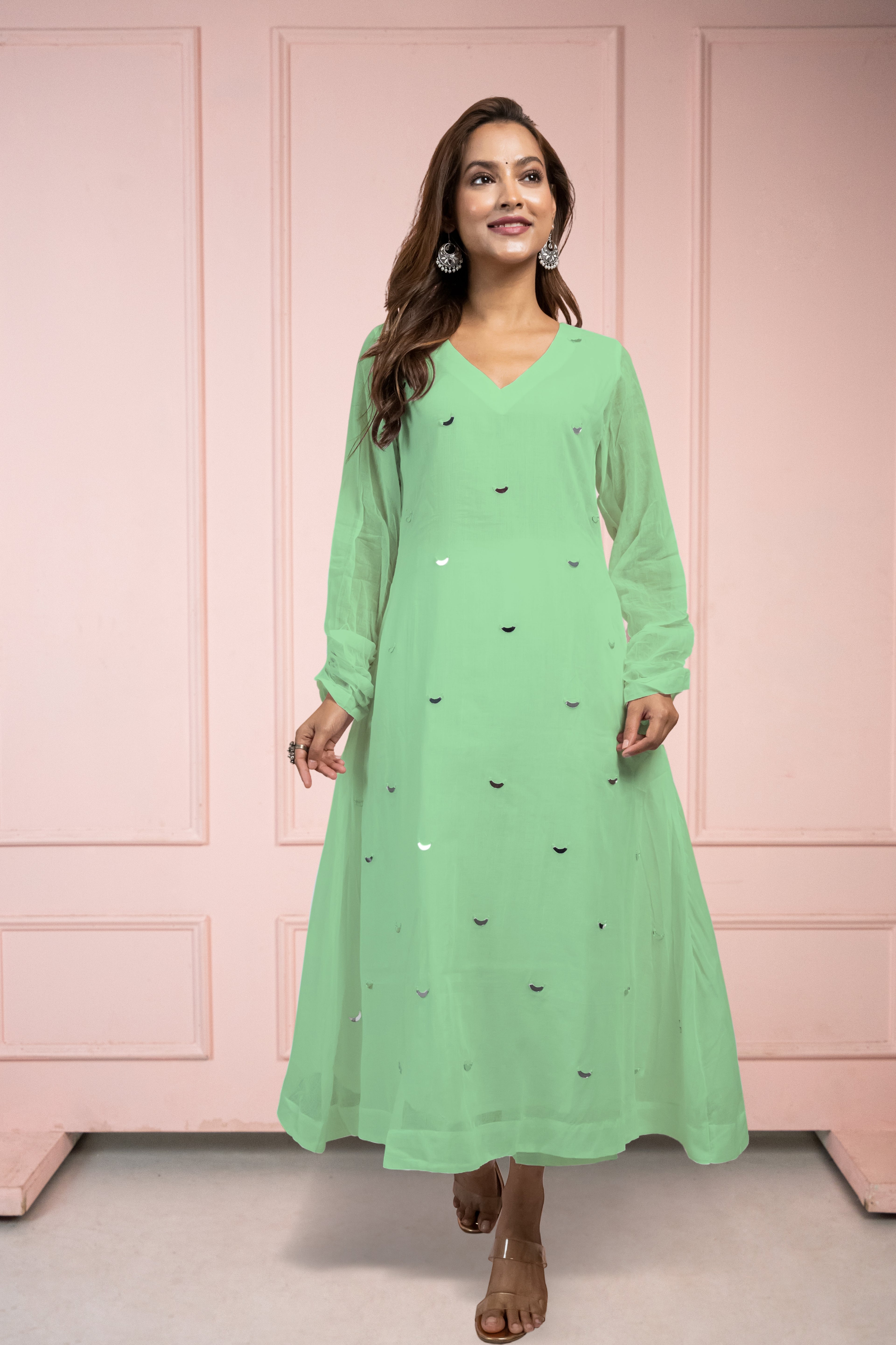 Moonlight Mint Green Mul Cotton Kurta Set