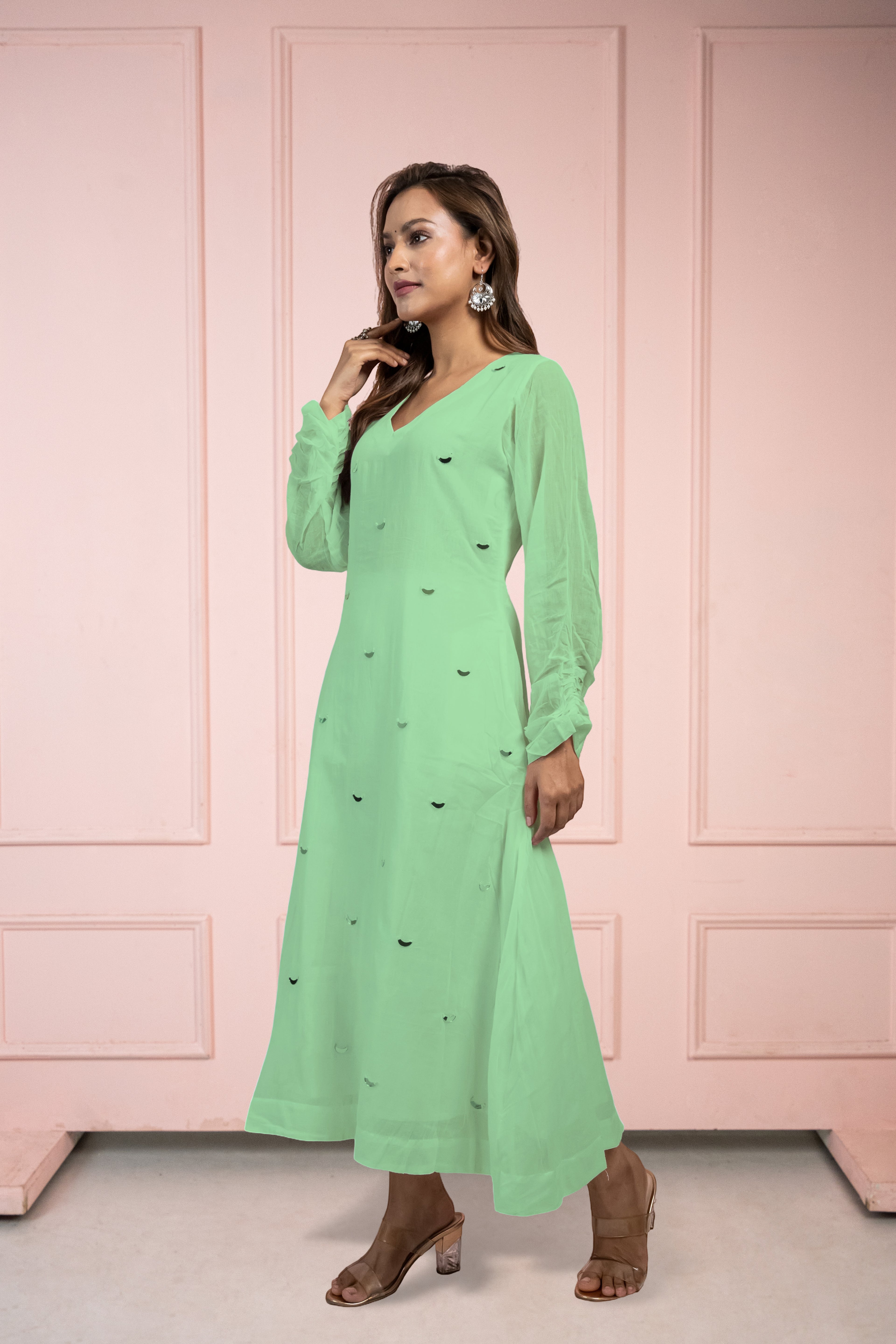 Moonlight Mint Green Mul Cotton Kurta Set