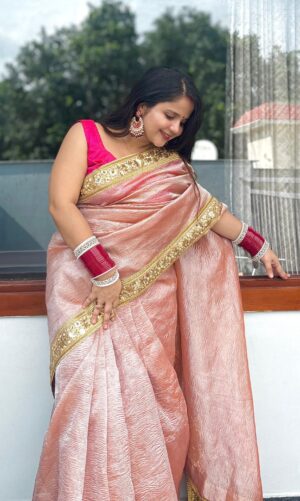 Dusty-Pink-Crushed-Tissue-Silk-Saree-with-Golden-Embroidery-Border-for-festival-by-suti2023