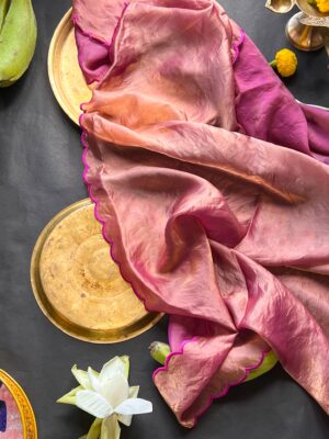 Dusty Pink Dual tone Scallop Border Tissue Silk Saree festival