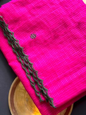 Rani Pink Kota Doria Saree for festival