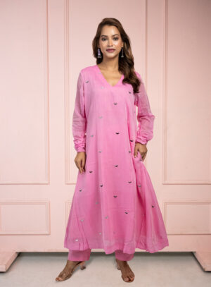 Moonlight Pink Mul Cotton Kurta Set