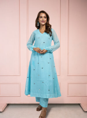 Moonlight Baby Blue Mul Cotton Kurta Set