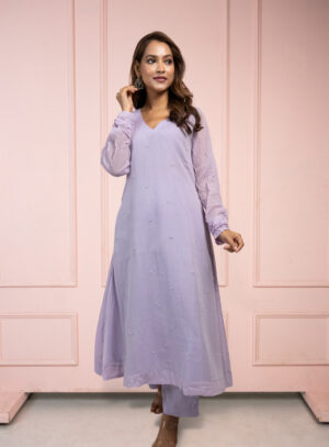 Moonlight Lavender Mul Cotton Kurta Set