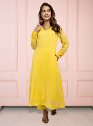 Moonlight Yellow Mul Cotton Kurta Set
